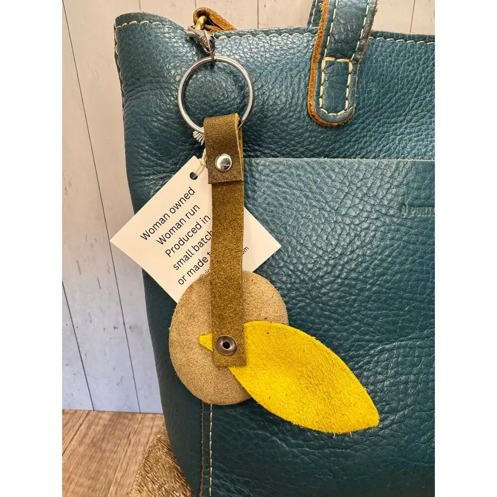 Genuine Leather Round Flower Purse Charm Olive Turquoise Tan Boho Bag Charm